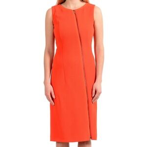 Hugo Boss Women's "Danafea" Orange Zip Up Sleeveless Sheath Dress FR 44/US 10